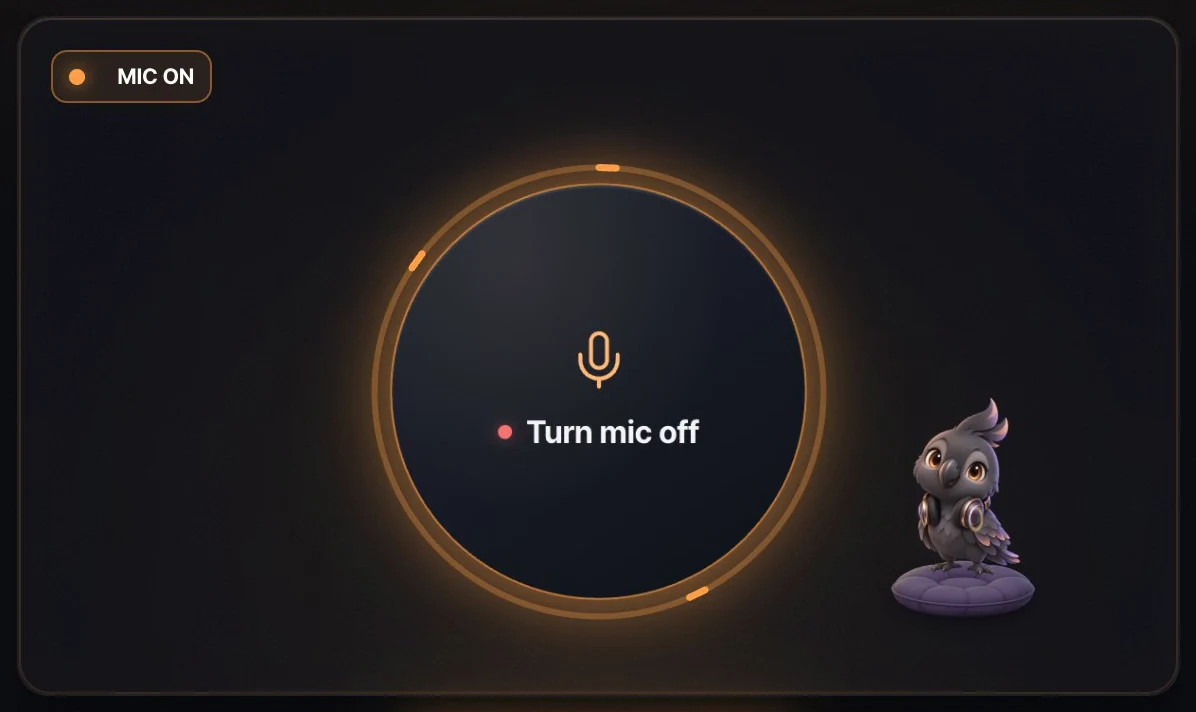 Example screen: your voice changes tone when the mic is on